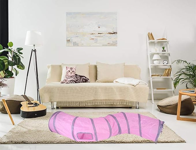 iCAGY Cat Tunnel for Indoor Cats Interactive, Rabbit Tunnel Toys, Pet Toys Play Tunnels for Cats Kittens Rabbits Puppies Crinkle Pop Up 47" Shape S-Mewly Pet