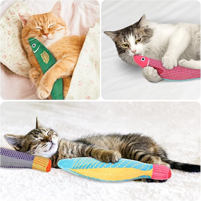 4Pcs Catnip Toy, Plush Cat Toys with Jingly Bell, Bite Resistant Chew Toys, Catnip Filled Cartoon Cat Teething Chew Toy for All Cats-Mewly Pet