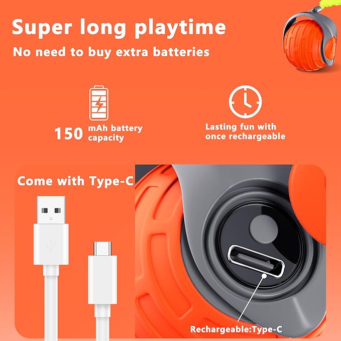 Cat Toys,Interactive Cat Toys Ball for Bored Indoor Cat,Automatic Rolling,Drop Resistant and Obstacle Avoidance,2 Modes Adjustment,Fluffy Tail and USB Type-C Rechargeable（Orange）-Mewly Pet