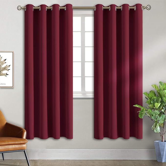 BGment Blackout Curtains for Bedroom - Grommet Thermal Insulated Room Darkening Curtains for Living Room, Set of 2 Panels, Each 55 x 69 Inch, Burgundy Red
