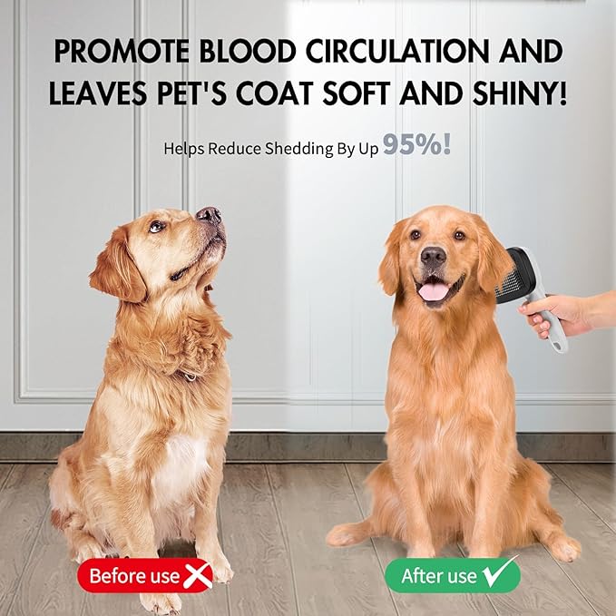 Dog Self Cleaning Slicker Brush for Shedding, Ideal for Short Long Haired Dogs, Including Cat. Removes Loose Fur, Undercoat, Mats, Tangled Hair. Suit for Large Medium Small Animal, Gray-Mewly Pet