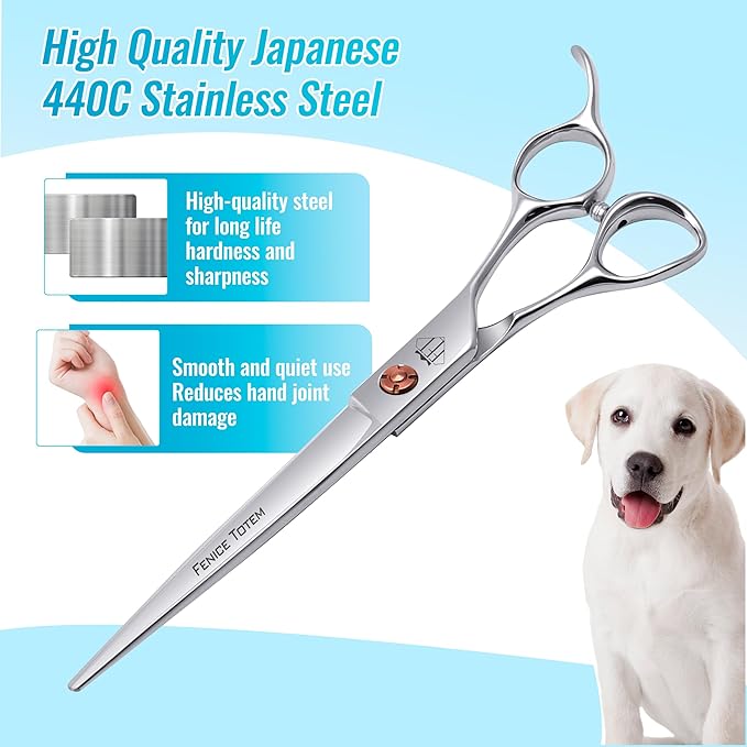 Dog Grooming Scissors: 7 inch Pet Straight Shears Made Of Japanese 440C Advanced Stainless Steel Professional Grooming Scissors for Dogs Cats and Other Pets-Mewly Pet