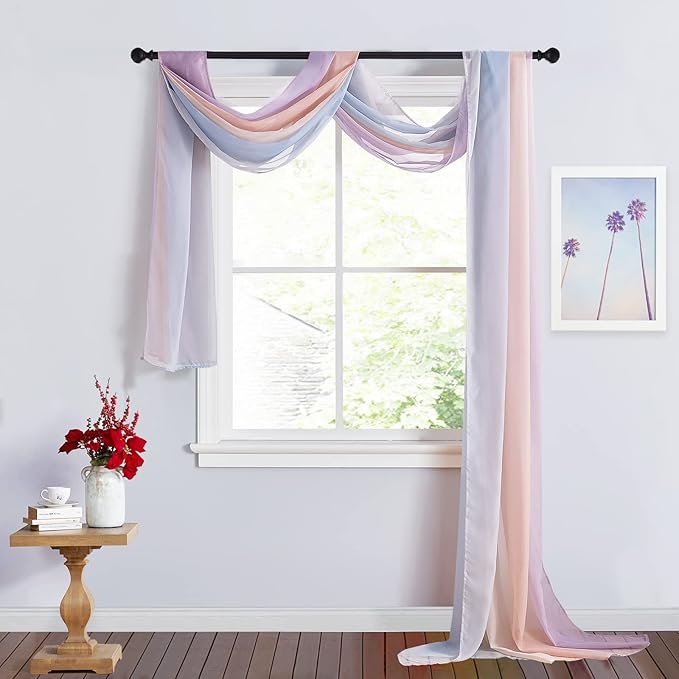 RYB HOME Canopy Bed Curtains - Soft Sheer Valance Curtains Backdrop for Dining Living Room Stage Events Sliding Door, 60 inch Wide x 216 inches Long, 1 Pair,Light Rainbow