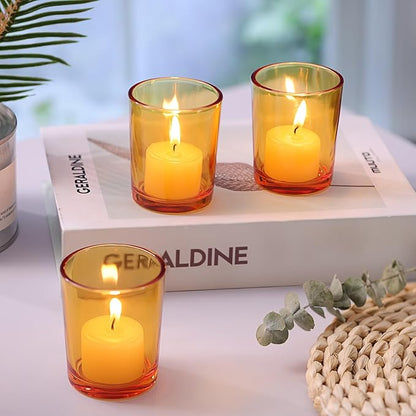 LETINE 36pcs Amber Votive Candle Holders - Glass Tea Light Candle Holders for Fall Table Decor,Boho Wedding Centerpieces, Boho Decor, Ideal for Halloween & Thanksgiving Decorations Indoor