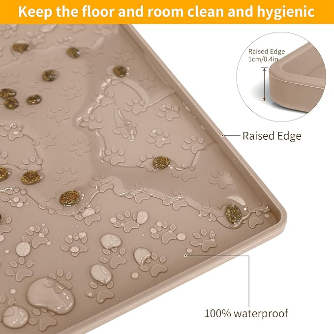 Ptlom Dog Food Mat Anti-Slip Pet Bowl Mats for Food and Water, High-Lips Pet Placemat Prevent Messy Spills to Floor, Waterproof Puppy Feeding Tray for Small, Medium Large Dogs Cats, Silicone-Mewly Pet