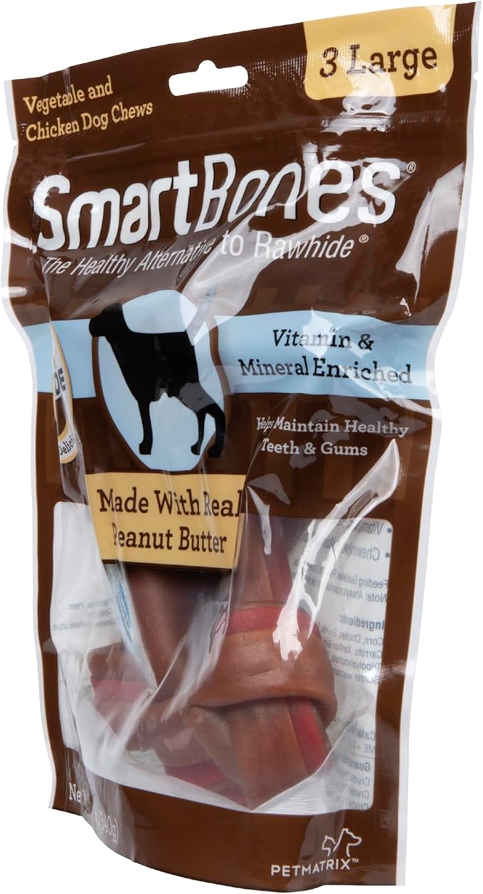SmartBones Dog Chews, Treat Your Dog to Rawhide-Free Dog Bones, Made With Real Meat and Vegetables, 3 Large-Mewly Pet