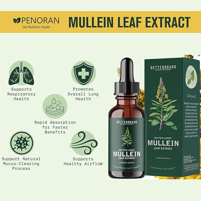 Pet Mullein Leaf Extract Drops for Dogs & Cats Hoarseness, Cough, Easy Breathing, Lung Cleanse and Support, Better Lungs, Soothes Throat Discomfort - ﻿100% Natural and Efficient ﻿ ﻿-Mewly Pet
