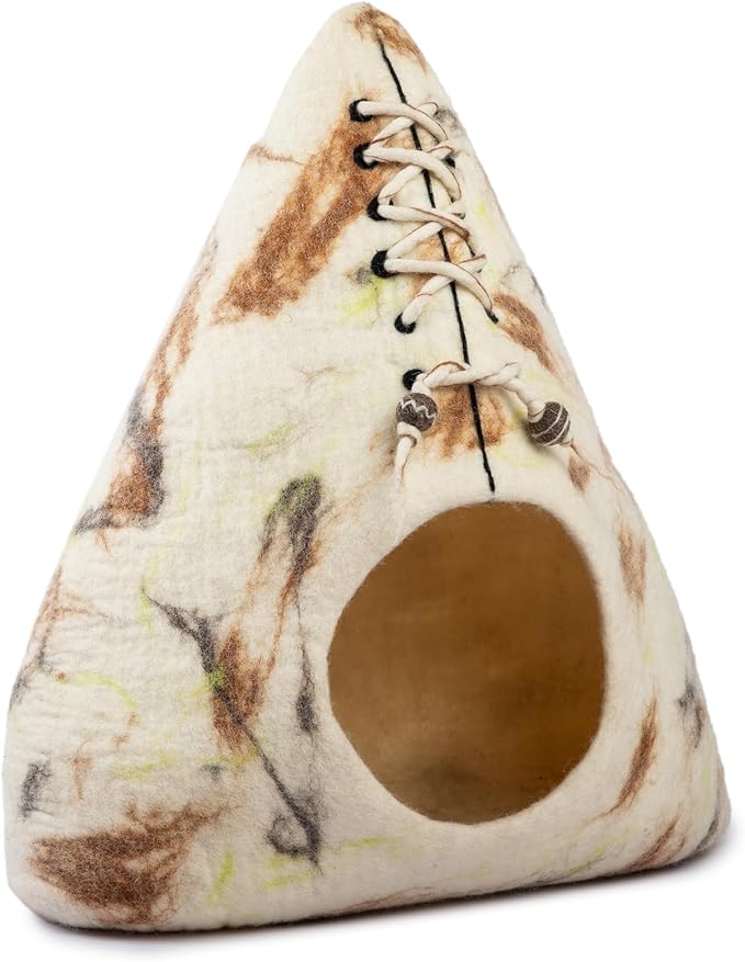 Luxurious Eco-Friendly Merino Wool Cat Cave Bed Teepee Design - Foldable Hideaway Pod for Indoor Cats - Premium Felt Kitten Beds - Covered Cat House for Ultimate Cozy Comfort by Woolygon-Mewly Pet