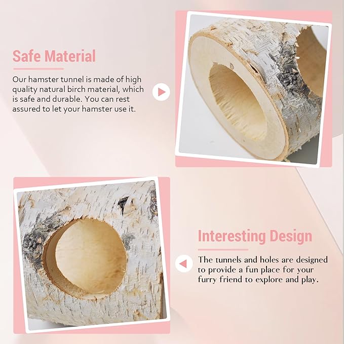 Wooden Hamster Tunnels,Natural Birch Wood Hamster Tree Hole Tube Hamster Chew Toy Small Animal Hollow Tree Trunk Tube Hideout Climbing Toy Cage Accessories for Guinea Pig Chinchilla Gerbil Rat-Mewly Pet