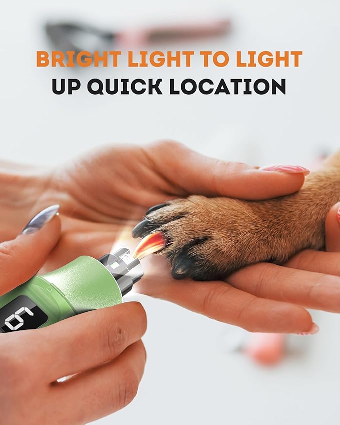 YABIFE 7-Speed Pet Nail Grinder with Light – Heavy Duty, Whisper Quiet Nail Trimmer for Dogs, Cats, Birds & Small Animals – Single-Handed Operation-Mewly Pet