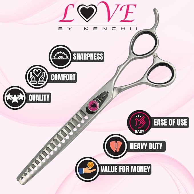 Kenchii Love Dog Grooming Scissors, 17 Tooth Thinning Shears, Dog Scissors for Grooming, Professional Pet Grooming Scissors, Heavy Duty, Durable and Sharp-Mewly Pet