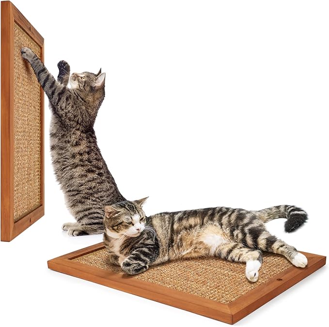 2PCS Cat Scratching Post - BXL, Natural Wooden Sisal Cat Wall Scratcher, Floor or Wall Mounted Vertical Cat Scratch Pad for Indoor Cats Adults or Kittens, Cat Wall Furniture Protector-Mewly Pet