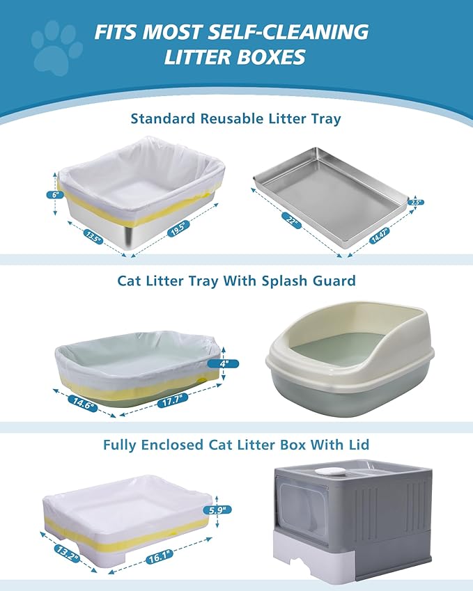 KONE 45 Count Litter Box Liners, Pet* Scoopfree Self-Cleaning Box Liners, Automatic Kitty Litter Bags, Thickened & Leak-Proof Drawstring Cat Litter Waste Bags, Disposable Refill Tray Rectangle Bags-Mewly Pet
