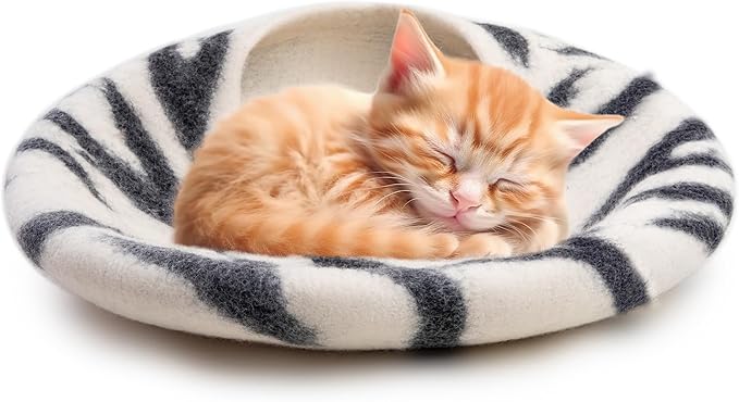 Woolygon Premium Felt Cat Cave Bed - Wool Kitty Beds Handcrafted Kitten Caves Bed for Indoor Cats - Made from 100% Eco-Friendly Merino Wool, Foldable Cat Hidewawy Covered Cat House Pod-Mewly Pet