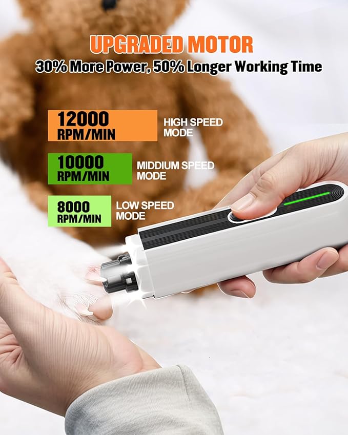 Super Powerful Dog Nail Trimmers, Dog Nail Clipper and Dog Nail Grinder Combo, Ultra Quiet, 3 Speeds, 4 Bright Lights, with Travel Lock, for Small, Meddium and Large Dogs, Cats, Small Animals-Mewly Pet