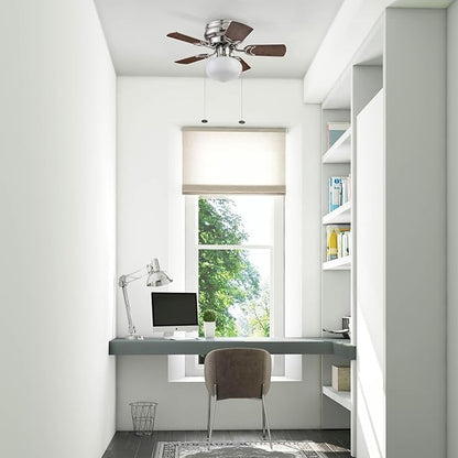 Prominence Home Hero, 28 Inch Traditional Flush Mount Indoor LED Ceiling Fan with Light, Pull Chain, Dual Finish Blades, Reversible Motor - 51656-01 (Brushed Nickel)