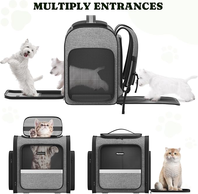 Pawtners Dog Backpack Carrier Large Pet Carrier Backpack for Kitten Small Dogs Puppies & Large Cats Up to 18 Lbs, Breathable Dog Backpack with Anti-Scratch Mesh, Ventilated Design, Perfect for Travel-Mewly Pet