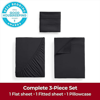 Mellanni Twin Sheets Set - 3 PC Iconic Collection Bedding - Hotel Luxury, Extra Soft, Cooling Bed Sheets - Wrinkle, Fade, Stain Resistant (Twin, Black)