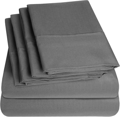 Sweet Home Collection 6 Piece 1500 Supreme Collection Brushed Microfiber Deep Pocket Sheet Set-2 Extra Pillow Cases, Great Value, Split King, Gray