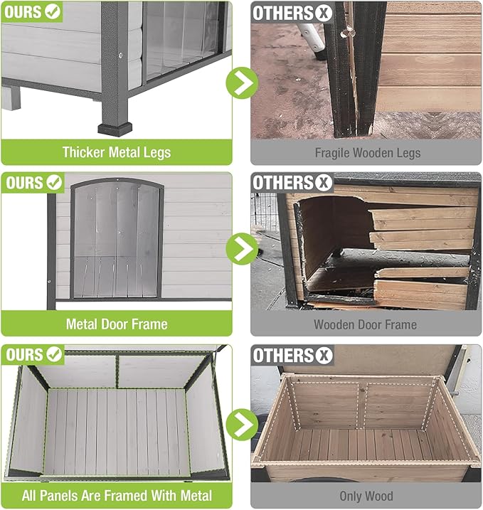 GUTINNEEN Chew Proof Dog House with Metal Iron Frame Outdoor Dog Kennel for Small Medium Large Indoor Dog Cage (43.3" L,Off-White Color)-Mewly Pet