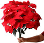 3 Pack Christmas Artificial Poinsettia Flowers Stem Bouquets Outdoors with 15pcs 8.2 Inch Red Poinsettia Flowers Heads for Christmas Tree, Xmas Garland, Vase, Window Box, Porch Home Decorations