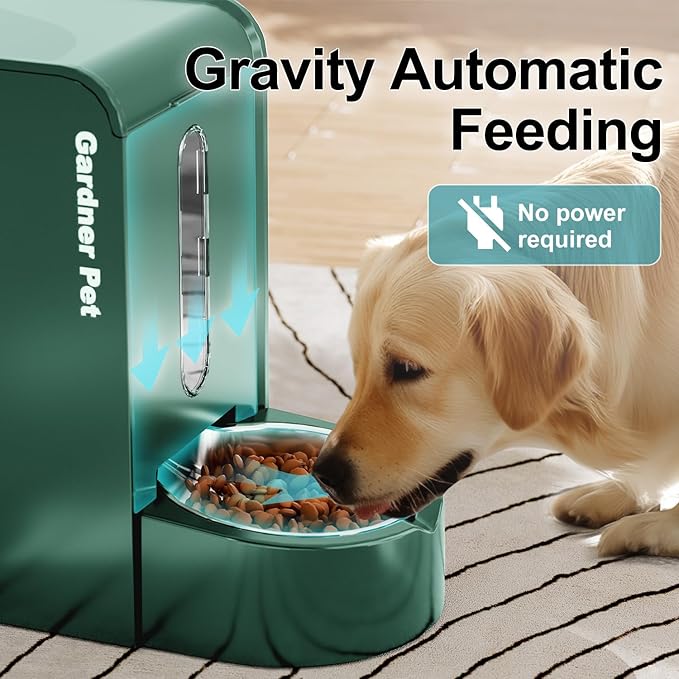 Gardner Pet Automatic Gravity Pet Feeder, 0.8 Gallons*2 Dog Feeder and Water Dispenser Set 100% BPA-Free, 2-in-1 Gravity Feeder with Stainless Steel Bowl for Dogs, Cats, Rabbits, Puppies (Green)-Mewly Pet