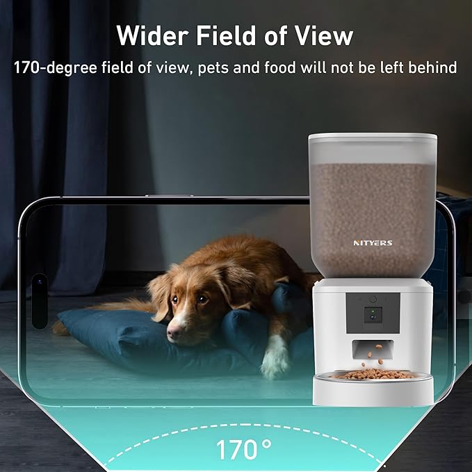 Automatic Dog & Cat Feeder with Camera & WiFi – 8L/34 Cups, 1080P Night Vision, 2.4 & 5G WiFi, 2-Way Talk, 10s Voice Recording, Timed Food Dispenser, Up to 99 Portions, 15 Meals Per Day-Mewly Pet