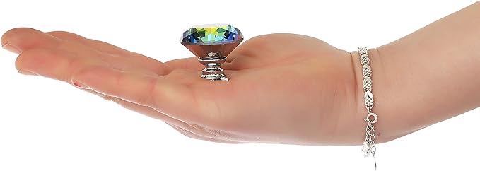 DEELF 25 Packs Crystal Cabinet Knobs Drawer Pulls and Knobs Diamond Dresser Handles Crystal Pulls for Drawers - 30 mm Colorful Glass Cabinet Knob with Silver Base