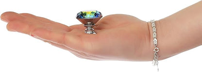 DEELF 25 Packs Crystal Cabinet Knobs Drawer Pulls and Knobs Diamond Dresser Handles Crystal Pulls for Drawers - 30 mm Colorful Glass Cabinet Knob with Silver Base