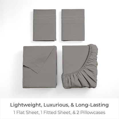 Mellanni Queen Sheets Set - 4 PC Iconic Collection Bedding - Hotel Luxury, Extra Soft, Cooling Bed Sheets - Wrinkle, Fade, Stain Resistant (Queen, Taupe)