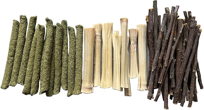 Bamboo Apple Sticks for Chinchillas Hamster Mouse Gerbil Bunny Pet Rat Guinea Pig Rabbit Chew Wood Timothy Hay Sticks Enrichment Toys for Teeth Supply Treats Snacks for Boredom Indoor-Mewly Pet