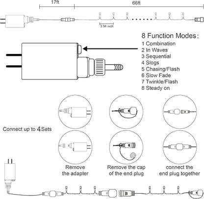HOME LIGHTING 66FT 200 LED Halloween String Lights, Plug in Green Wire String Light, 8 Lighting Modes Waterproof Fairy Mini Lights for Indoor Outdoor Christmas Wedding Party Decorations (Orange)