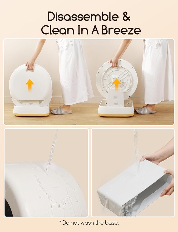 MeoWant Self-Cleaning Cat Litter Box, Advanced Safety System Automatic Cat Litter Box Perfect for Multi Cats, Extra Large/Odor Control/APP Control Smart Cat Litter Box with Mat & Liner, Yellow-Mewly Pet