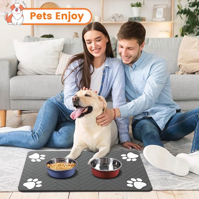 Pet Feeding Mat-Absorbent Pet Placemat for Food and Water Bowl, with Waterproof Rubber Backing, Quick Dry Water Dispenser Mat for Dog and Cat(Christmas, 16"x24")-Mewly Pet