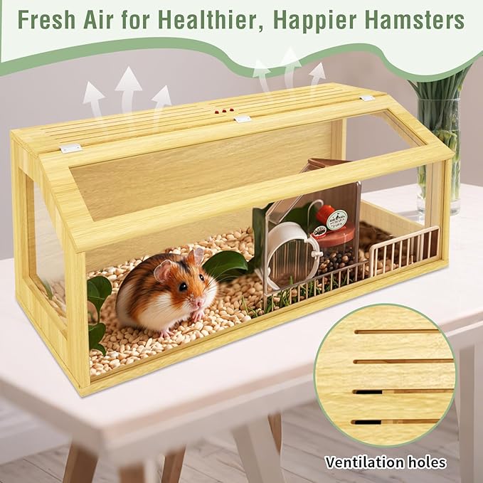 48" Large Hamster Cage, Chewproof Gerbil Cages and Habitats, Openable Top Roof Window with Silencing Pad, Wooden Guinea Pig Cage for Small Animals, Dwarf and Syrian Hamster, 40 x 20 x 20 Inches-Mewly Pet