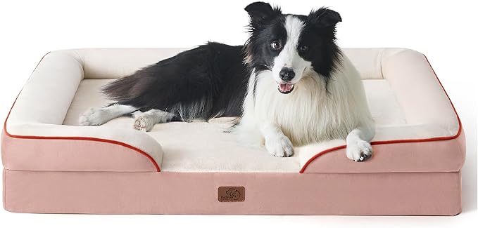 Bedsure Orthopedic Dog Beds Large Sized Dog - Washable Large Dog Cat Bed Waterproof, Comfort Dogs Couch Sofa with Washable Removable Cover, Pet Bed with Nonskid Bottom, Pink, 35"-Mewly Pet
