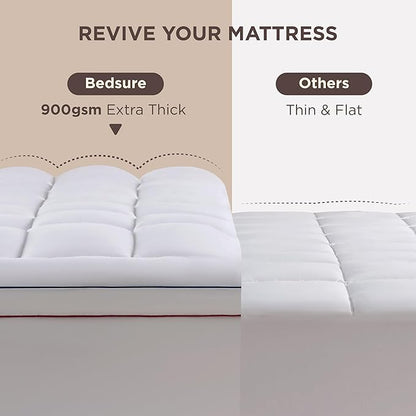 Bedsure Twin XL Mattress Topper Dorm Bedding - Extra Thick Mattress Pad Cover with Deep Pocket, Plush Soft Pillow-Top Bed Topper for Back Pain Relief, Overfilled with Down Alternative Filling, White