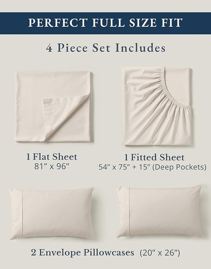 LANE LINEN 100% Organic Cotton Full Sheets Set 4-Piece Pure Percale Long Staple Soft Bedding Breathable Fits Mattress Upto 15" Deep - Glacier Grey