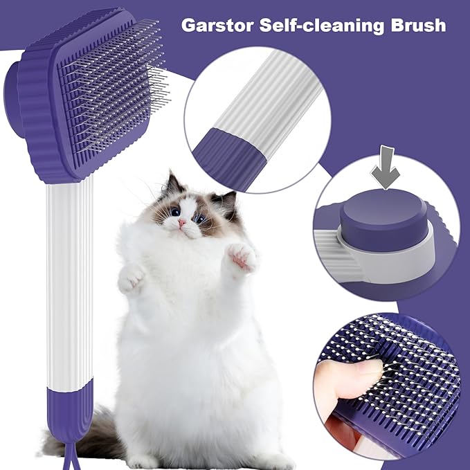 Cat brush, Cat Brush for Long or Short Haired Cats, Remove Loose Fur and Mats, Rounded Pins Reduces Painful Pulling, Not for Tangle and Curly Fur, Dark Blue-Mewly Pet