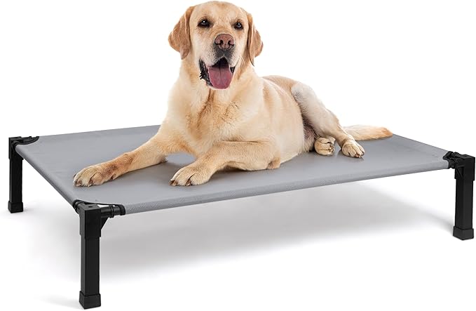 Heeyoo Elevated Dog Bed, Cooling Raised Pet Cot with Chew Proof Washable Breathable Mesh and Metal Frame, Portable Dog Cot Bed with No-Slip Feet for Outdoor or Indoor Use-Mewly Pet