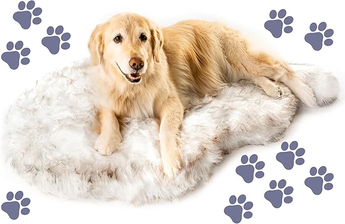PupRug Orthopedic Dog Bed for Large Dogs with Fluffy Soft Faux Fur and Memory Foam for Joint Pain Relief, Machine Washable and Waterproof Couch Bed, White, Extra Large-Mewly Pet