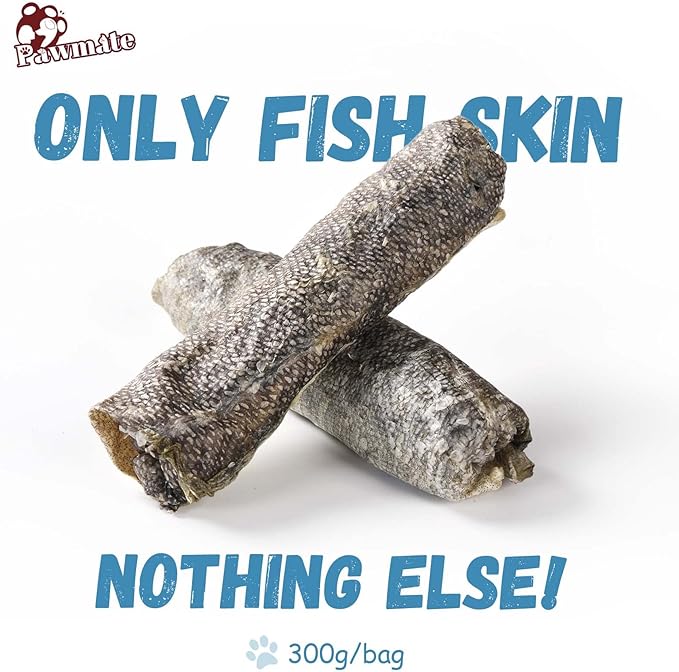 Dog Treats Natural Cod Skin Rolls, Rawhide-Free Chewy Fish Skin Dog Chews, One-Ingredient Healthy Training Treats Rich in Omega3 & Protein, 10.6 oz-Mewly Pet