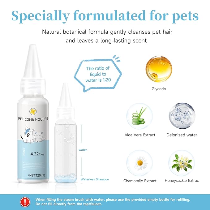 3-in-1 Pet Steam Brush Set for Dogs & Cats, Grooming Comb with Spray, Defur Tool, Water-Assisted Hair Removal, Gentle Cat & Dog Spritz Brush, Multi-Purpose Steam Grooming Kit-Mewly Pet