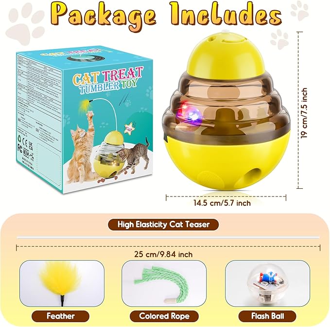 Interactive Cat Toys for Indoor Cats,Tumbler Toy for Kitten Tracking Balls Treat Dispenser for Bored Cat and Small Dogs to Chase and Exercise (Yellow)-Mewly Pet