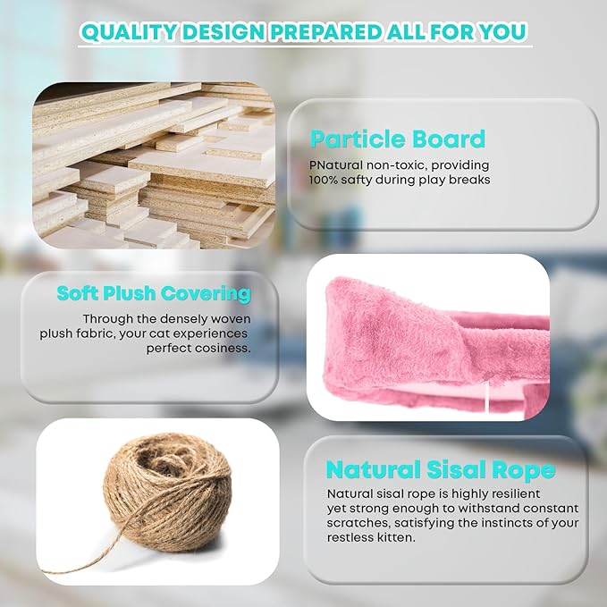 FDW Cat Tree 70in Cat Tower Multi-Level Durable Cat Scratching Post & Cozy Fun Cat Jumping Platform Space Saving Cat Condo Pet Play House for Indoor Cats,Pink-Mewly Pet