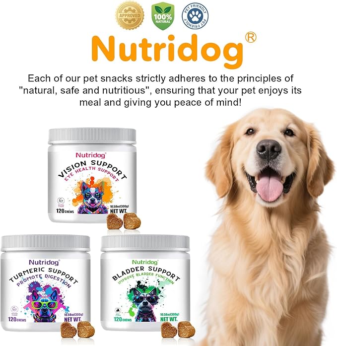 Eye Supplements for Dogs - Vision Support Soft Chews with Lutein, DHA & Vitamin C | 120ct Salmon Flavor Tear Stain Chews | Cataract & Dry Eye Relief Supplement (120 Ct, Salmon)-Mewly Pet