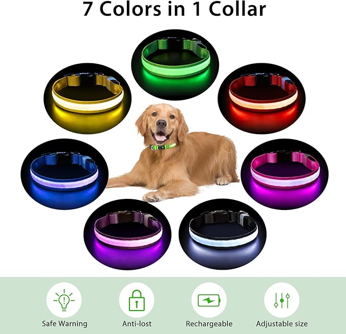 PcEoTllar Light up Dog Collar for Night Walking - LED Dog Collar Light Rechargeable Color Changing, Glow in The Dark Dog Collars Waterproof Glowing Dog Collars for Large Small Medium Dogs-Mewly Pet