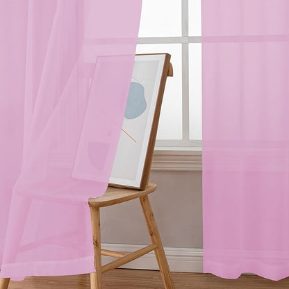 Chyhomenyc Light Pink Sheer Curtains 63 Inch Length 2 Panels, Light Filtering Airy Rod Pocket Window Curtain Treatment Drapes for Bedroom, Each 42Wx63L Inches