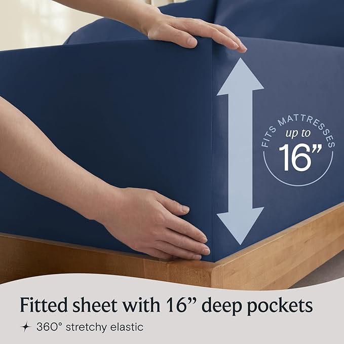 LuxClub 4 PC King Sheet Set, Breathable Luxury Bed Sheets, Deep Pockets Wrinkle Free Cooling Bed Sheets Machine Washable Hotel Bedding Silky Soft - Navy King