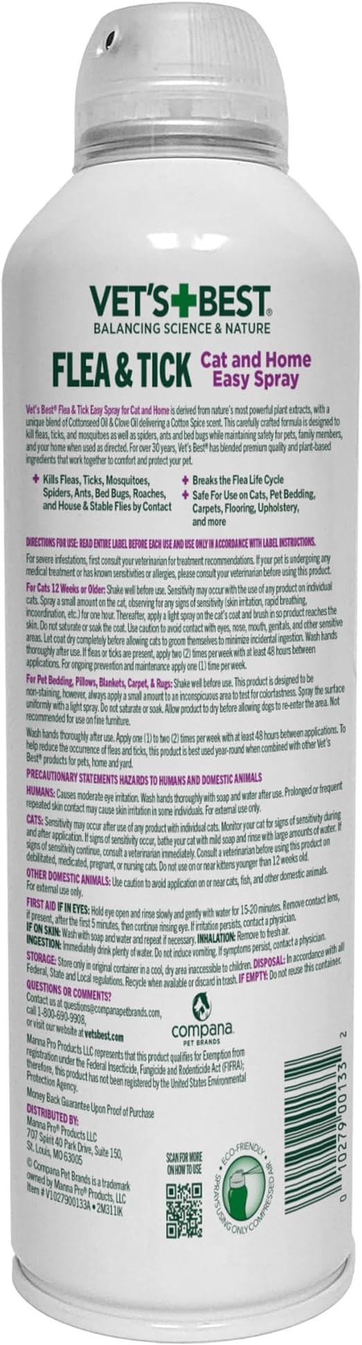 Vet's Best Natural Flea & Tick Easy Spray for Cats – Natural Flea & Tick Prevention with Cotton Spice Scent – Plant-Based Cat Spray with Essential Oils – Gentle Pest Control Formula – 14 oz Bottle-Mewly Pet